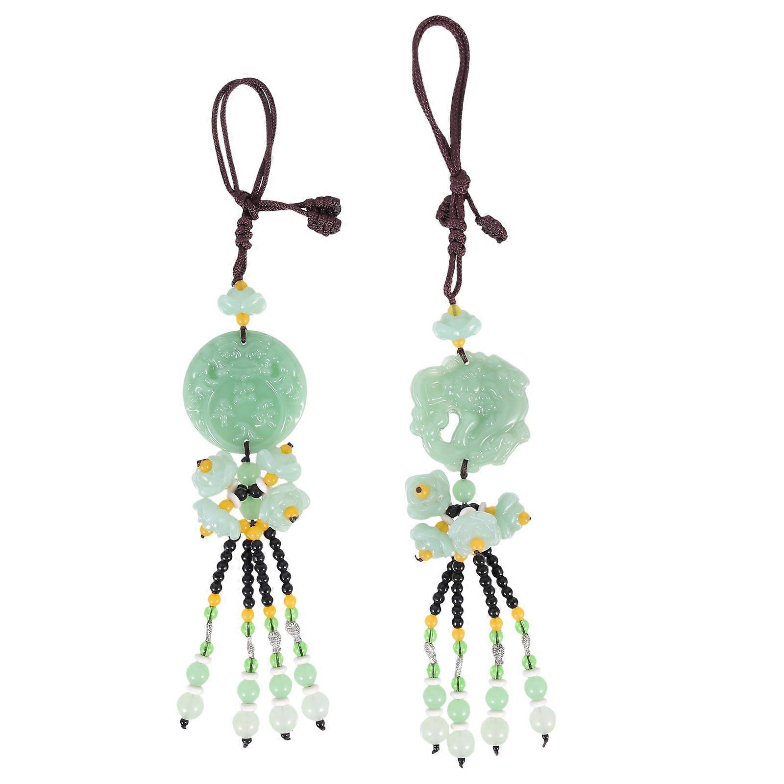 2pcs Imitation Jade Car Hanging Ornaments, Rear View Mirror Pendants, Stylish Lotus Charms for Positive Energy & Car Decoration
