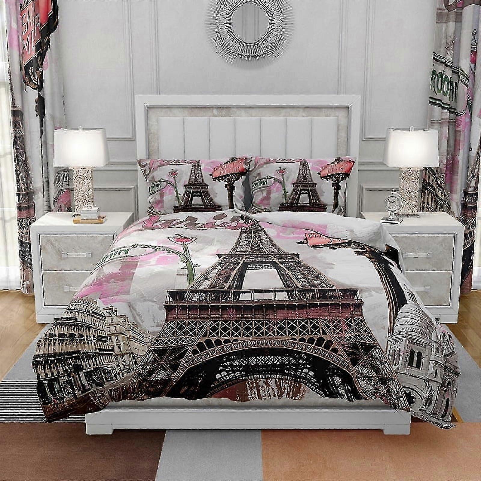 Conjunto de lençóis com estampa floral 3D Capa de edredão com padrão de flores 2 fronhas queen size moda
