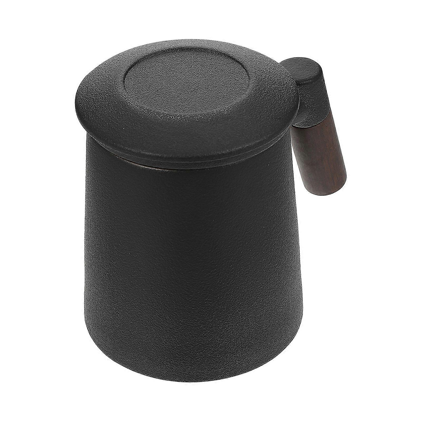 Ceramic Tea Mug Tea Water Separation Function Tea Lovers present Wood Handle Round Shape 1Set