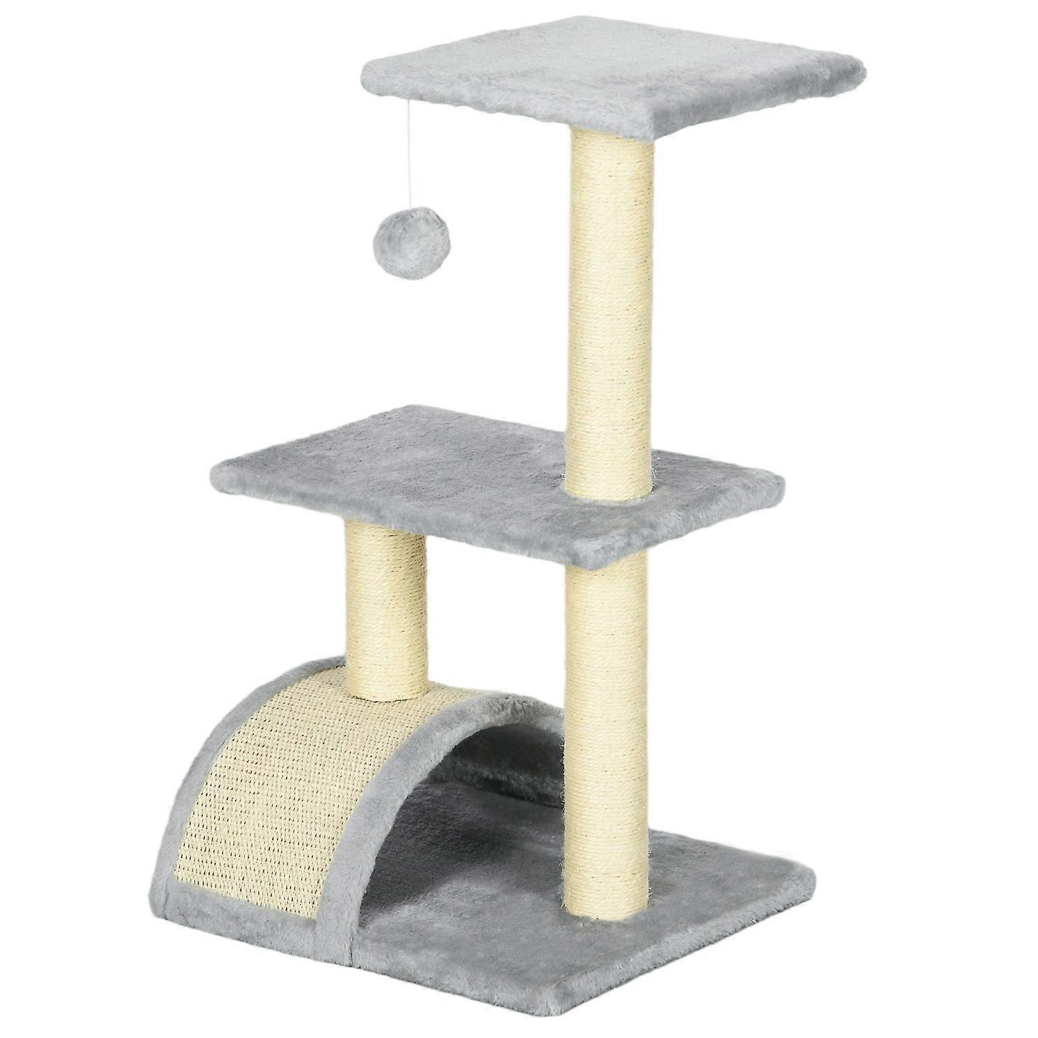 Cat Tree 72 cm Cat Tower with Plush Balls, Sisal Posts, Platform, Scratching Board Light Grey