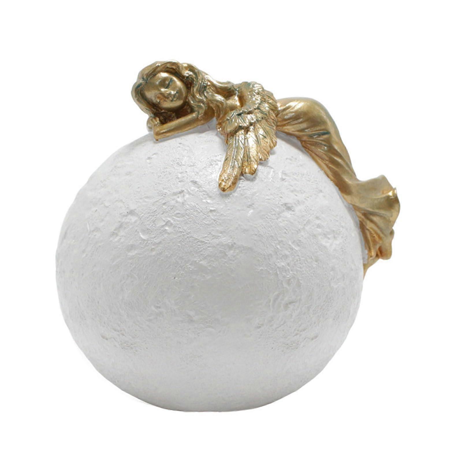 Angelic Lie On Moon LED Night Lamp Resin Figurine Statue Mood Lamp For Bedroom Tabletop Nightstand Lamp