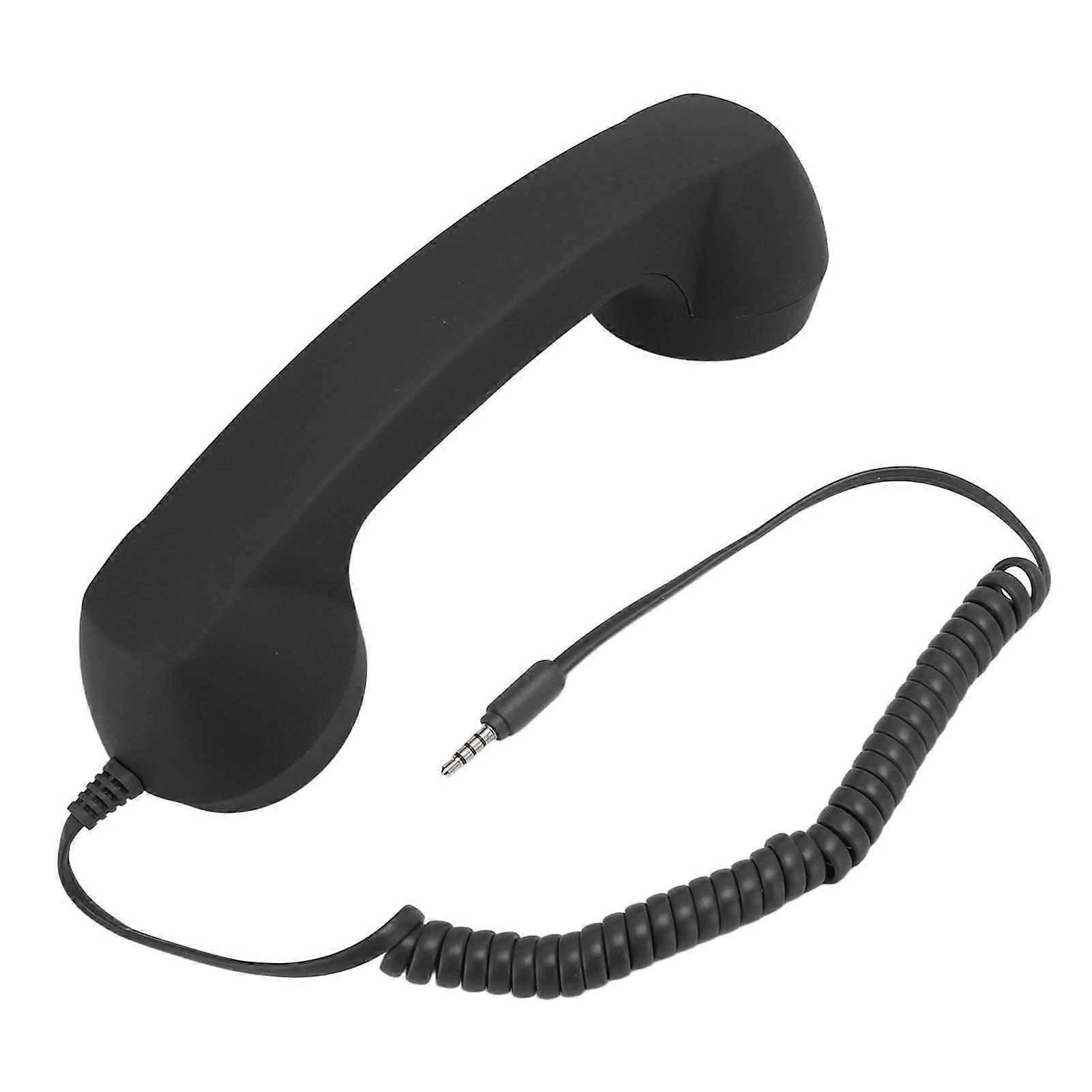 Retro Handset in Black, One Touch Answer, Volume Control, 3.5mm Plug, Compatible with Smartphones, Computers