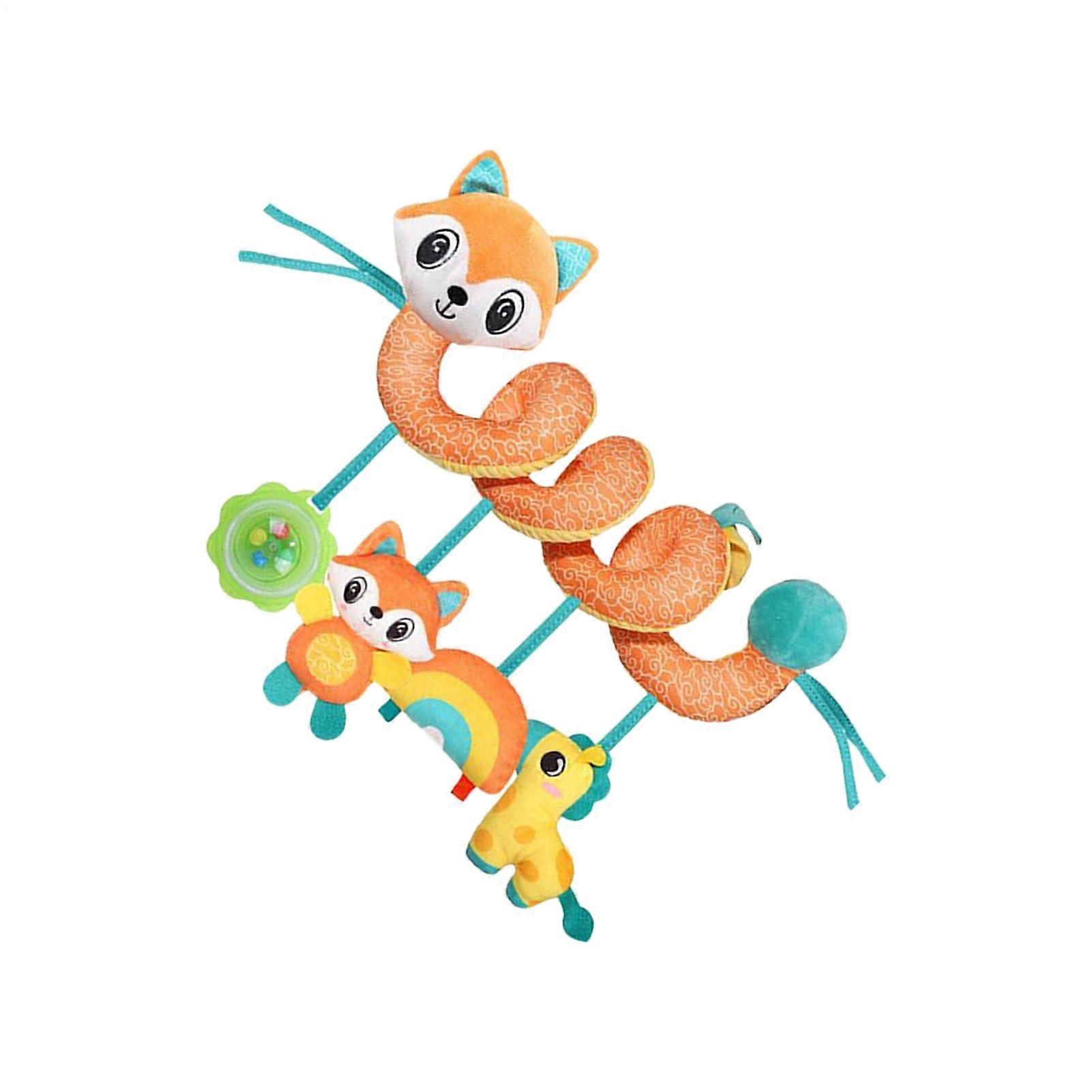 Car Seat Toy with Rattle for Cribs | Plush Sensory Bell Fox with Colorful Decorations for Cognitive Development 0-3 Years