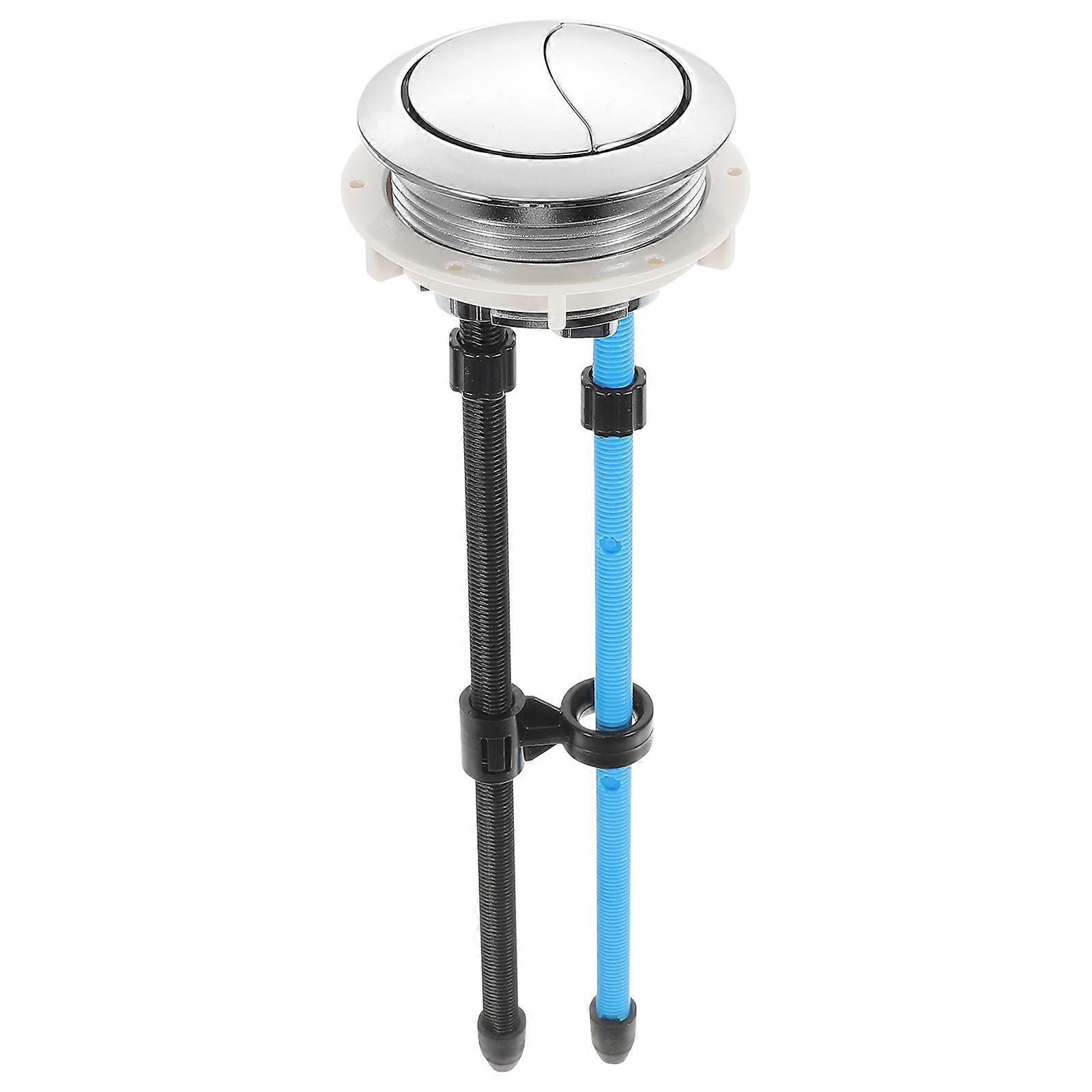 Flush Toilet Tank Push Button with Extended Rods, Durable ABS & Stainless Steel, Medium Thread, Silver Finish