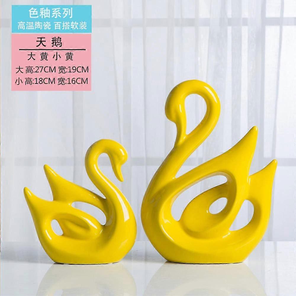 Modern Simple Creative Swan Decoration - Yellow Ceramic Swan Pair for Home Living Room, Wine Cabinet, and TV Cabinet