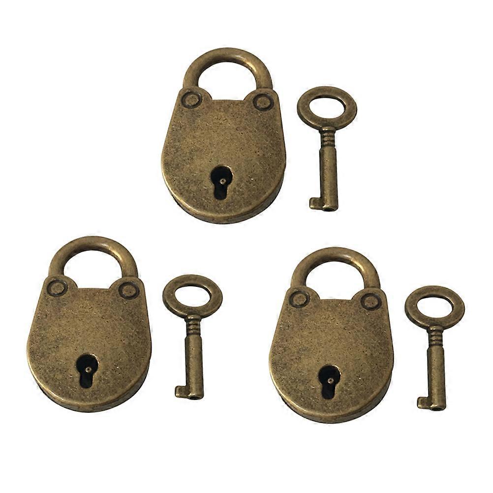 3pcs Vintage Antique Style Mini Bear Head Padlocks with Keys 3 Bronze Locks and 3 Keys