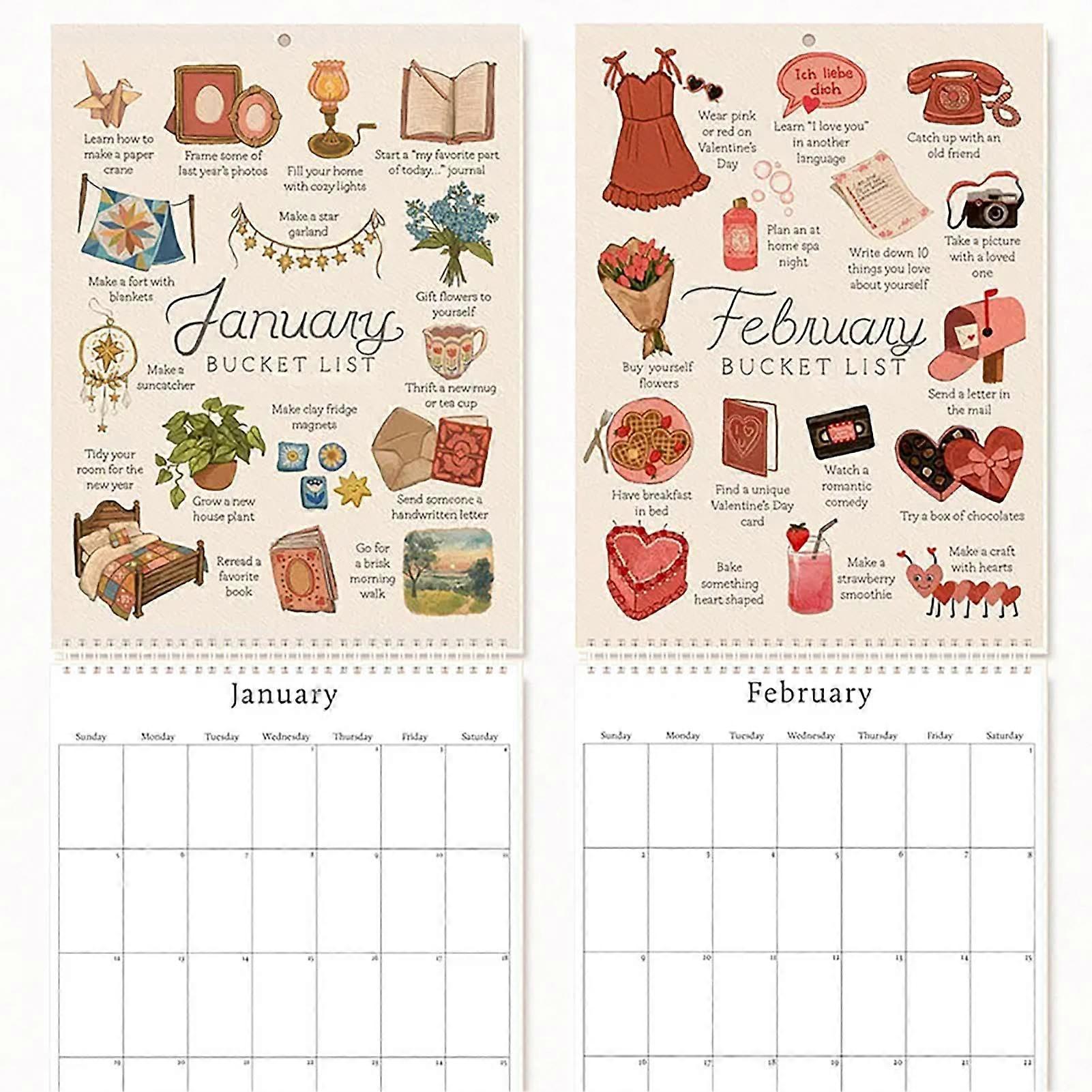 Monthly Desk Calendar Bucket List Planner with Illustrations