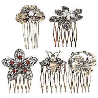 5pcs Retro Gold Hair Clips & Side Combs for Women - Decorative Bridal Wedding Hair Accessories for Elegant Styles