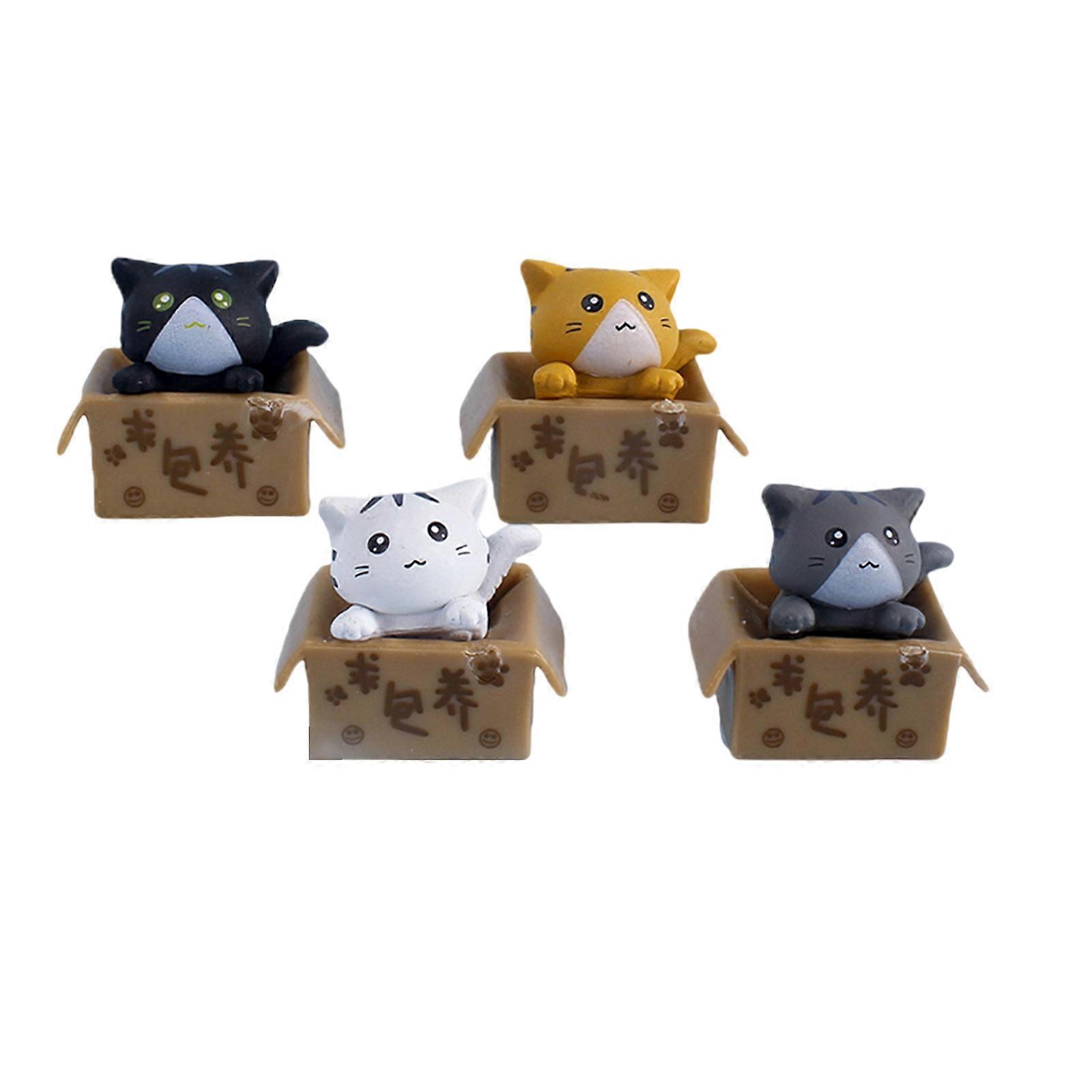 4Pieces Funny Cats in Basket Sculpture Plastic Miniature Figurine Nursery Study Home Office Desktop Shelf Display Multicolor