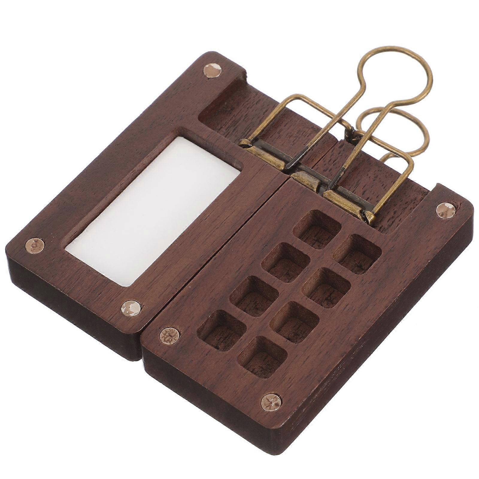 Watercolor Paint Pallet Walnut Wood Pigment Box Artists Outdoor Painting Mini Portable Design 2.8×2.6×0.4in 1Set