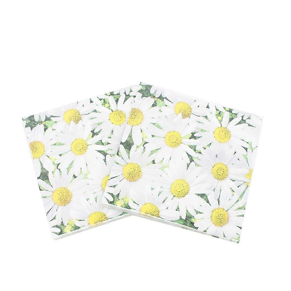 Disposable Napkin 20Pcs White Daisy Printed Napkin for Dinner Party Usage with Unique Daisy Design