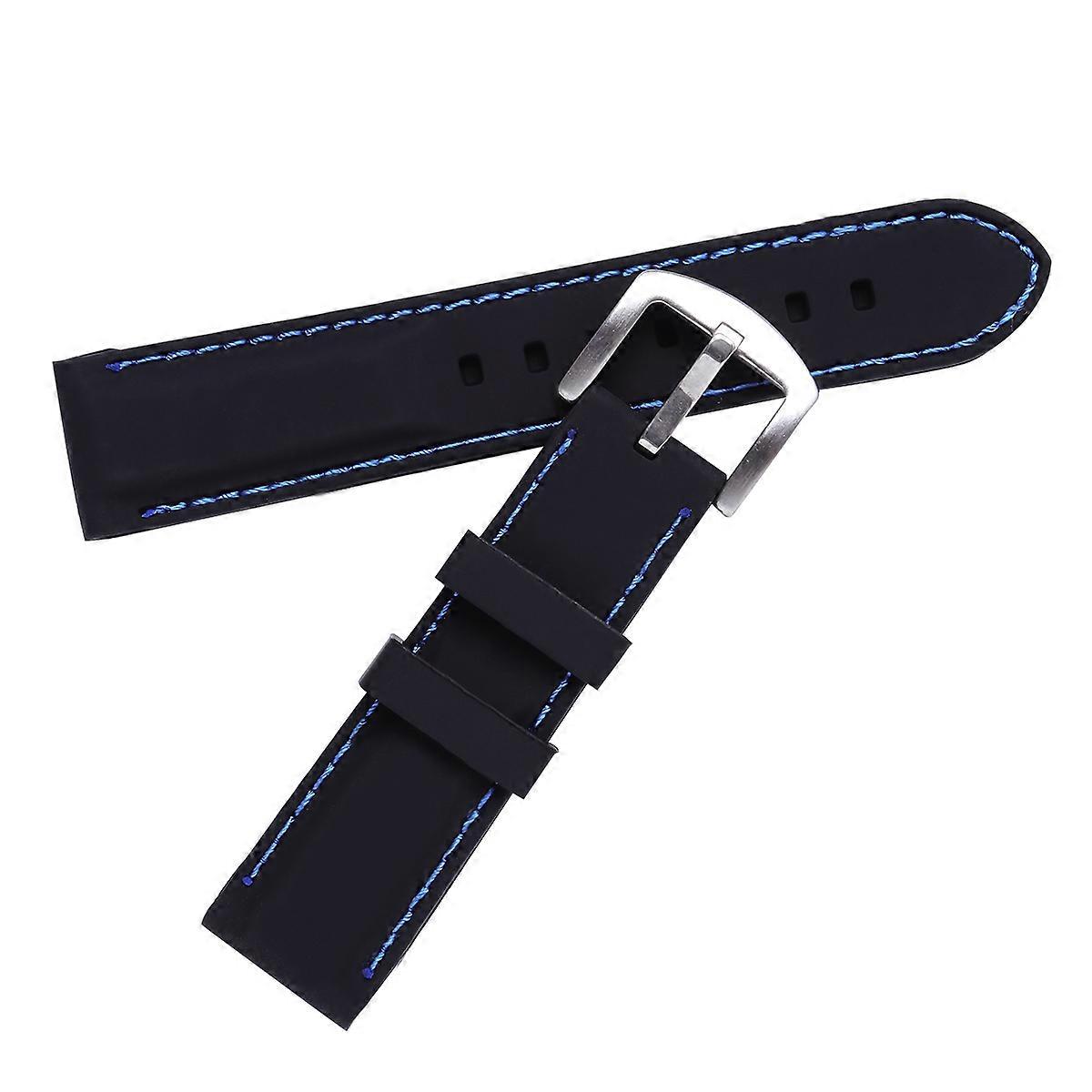 24mm Waterproof Durable Silicone Watch Strap with Black Band and Blue String for Replacement 2pcs