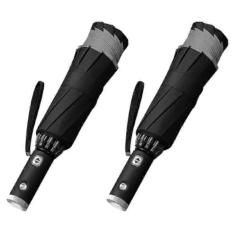 2X Automatic Reverse Umbrella Inverted Reflective Folding LED Light Safe Night Windproof Frame for M