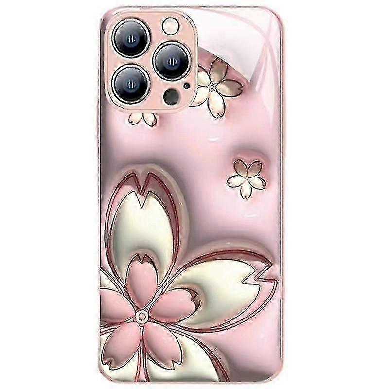 TPU Bumper + Tempered Glass Back Phone Case Compatible with iPhone 13 Pro Max 6.7" Cherry Blossom Patternsy-sy