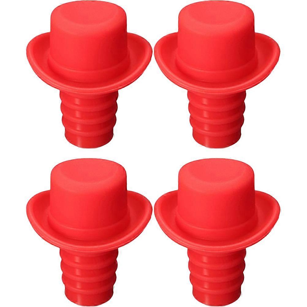 Creative Hat Wine Stoppers Sealing Red For Parties And Festivals 4Pcs