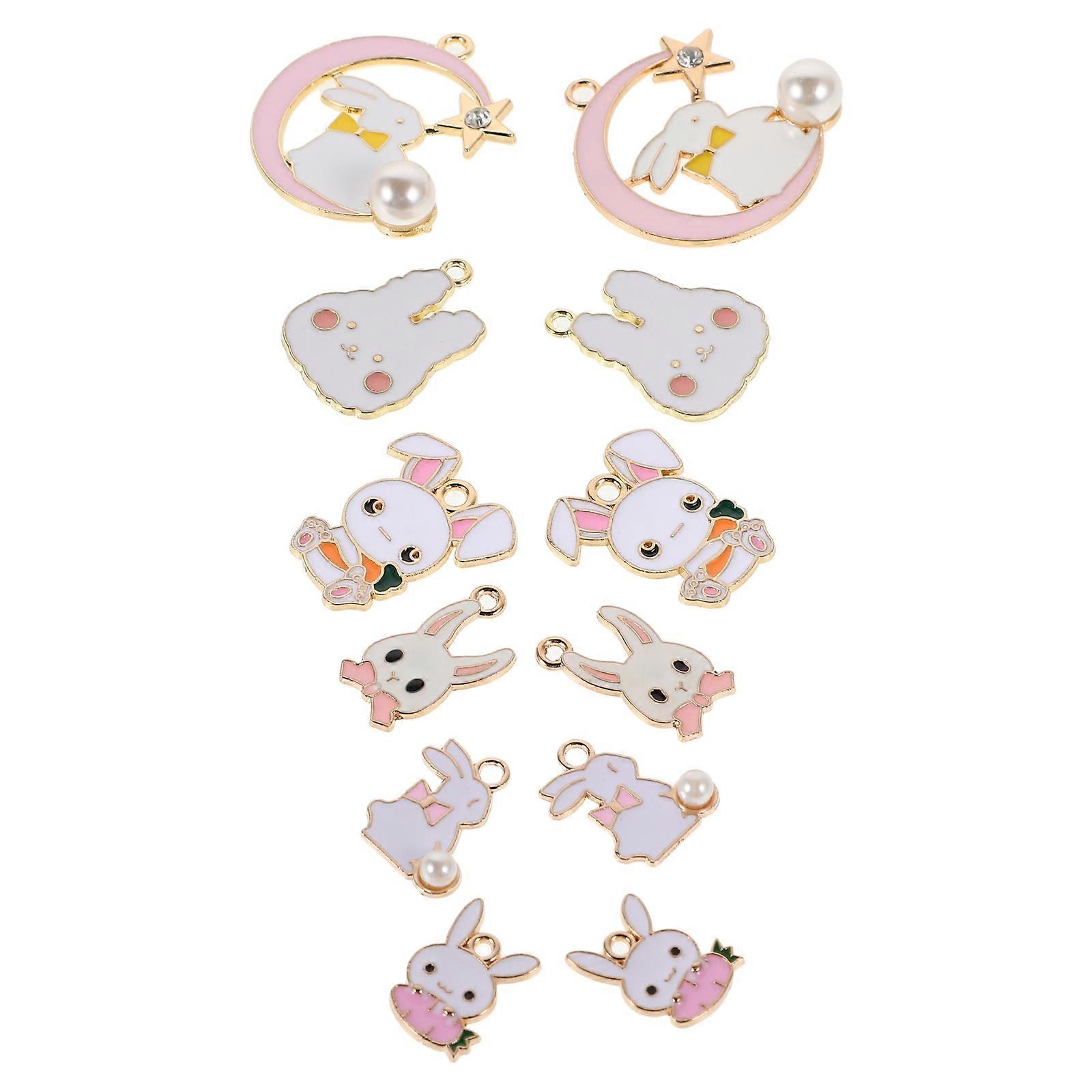12 Pcs Easter Style Enamel Rabbit Charms For Jewelry Making Assorted Color Bag Charms Crafted With Alloy