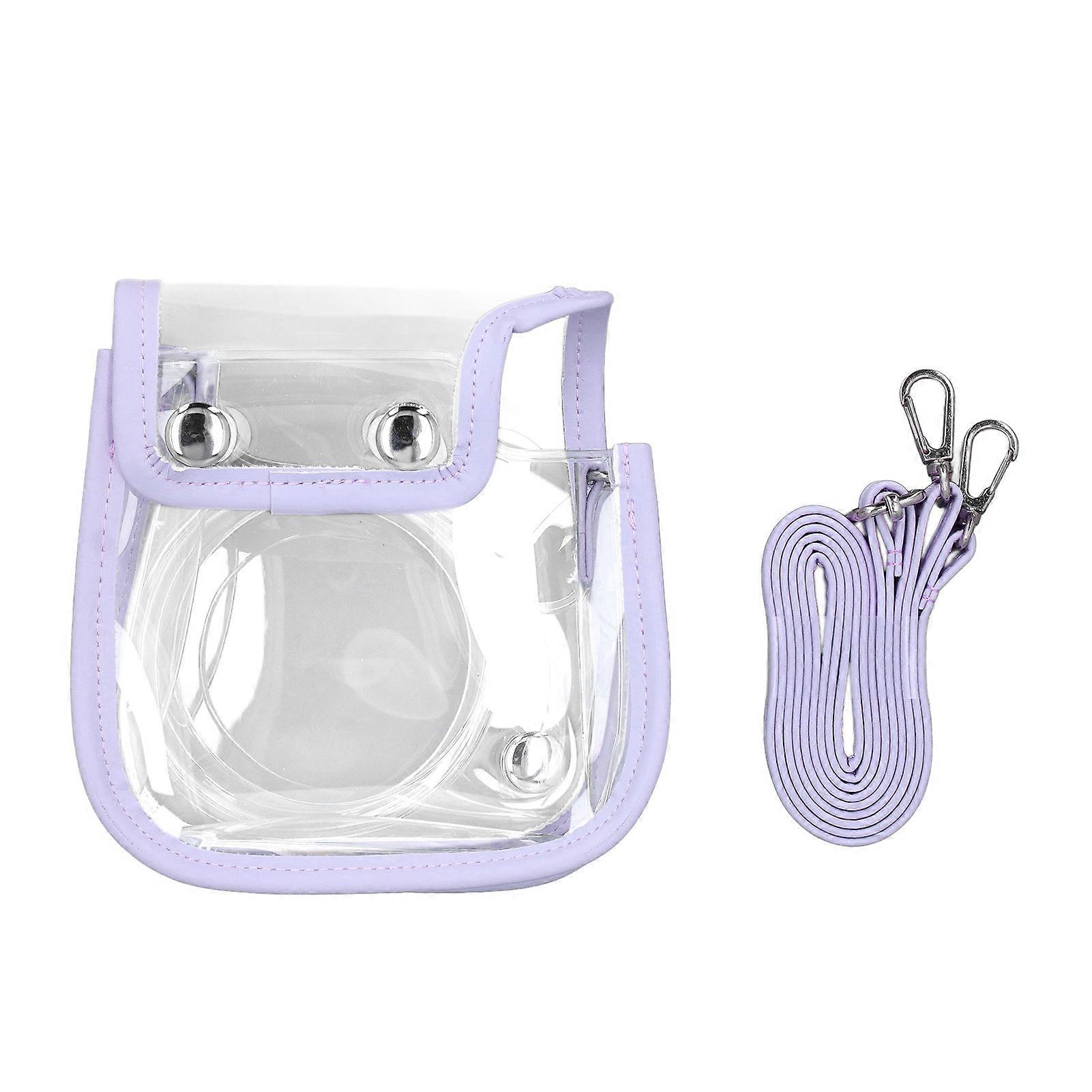 Camera Protective Case Dustproof PU Leather Clear Camera Carrying Bag with Adjustable Shoulder Strap for Instax Mini 12 Purple