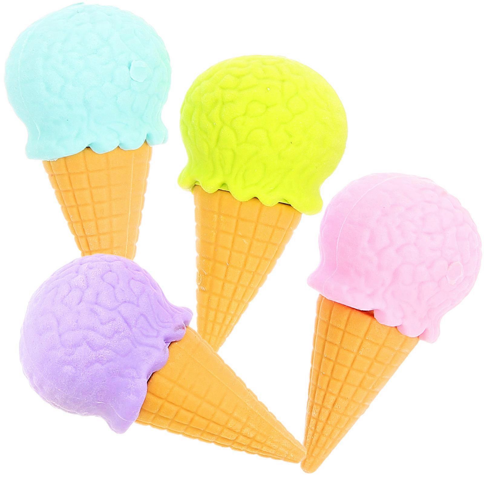 Ice Cream Shaped Erasers for Students Rubber 4pcs Portable Cartoon Party Favors