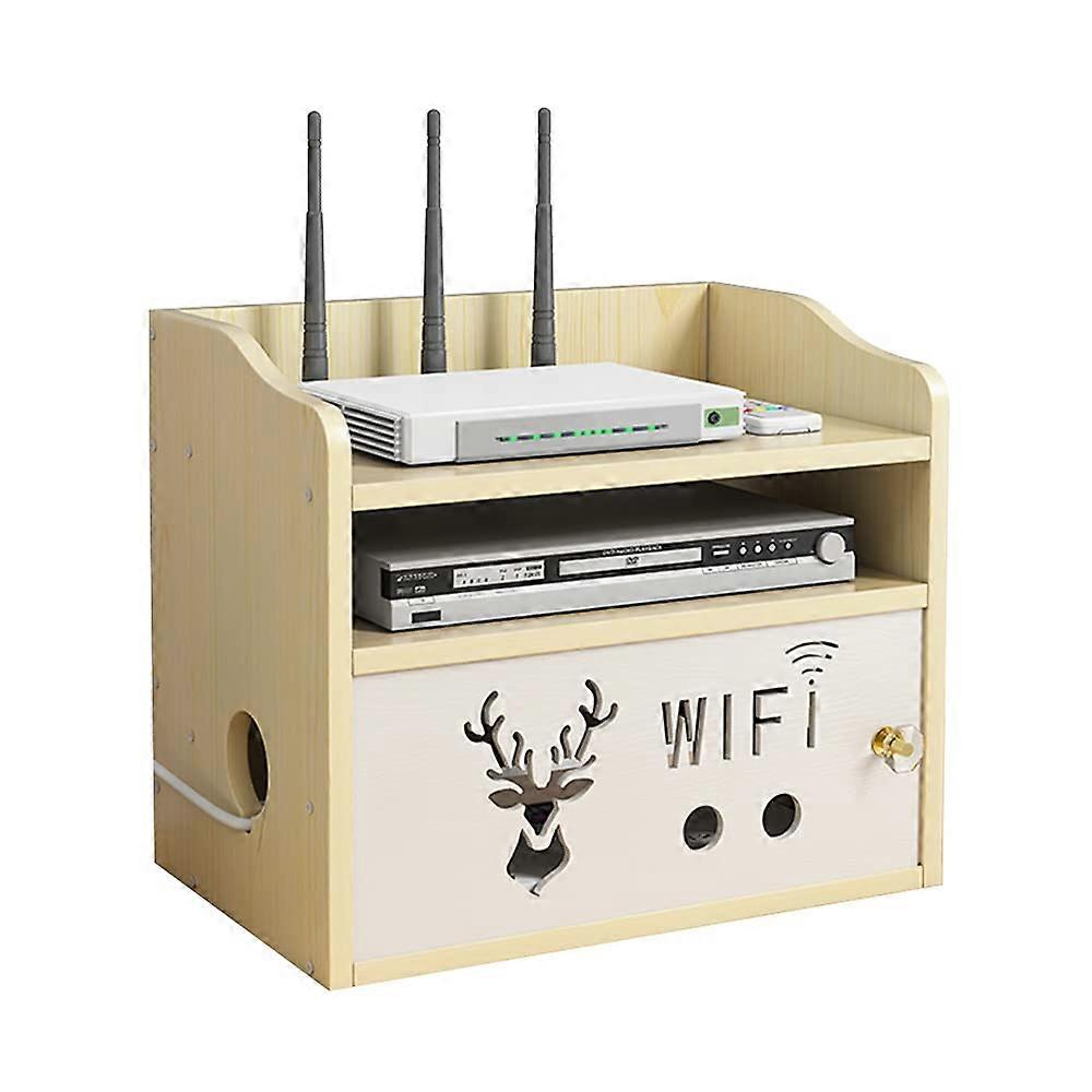 Router Storage Box, Multilayer Desktop Wooden WiFi Storage Rack (White Maple Wood)