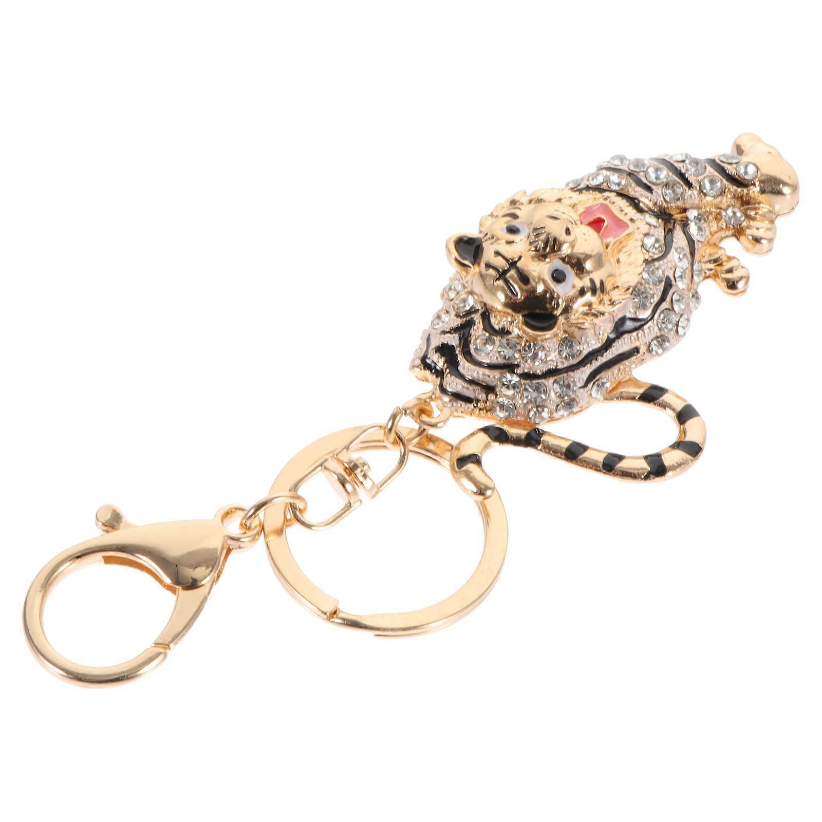 Tiger Shape Hanging Decoration, Durable Keychain with Rhinestone Details, Great