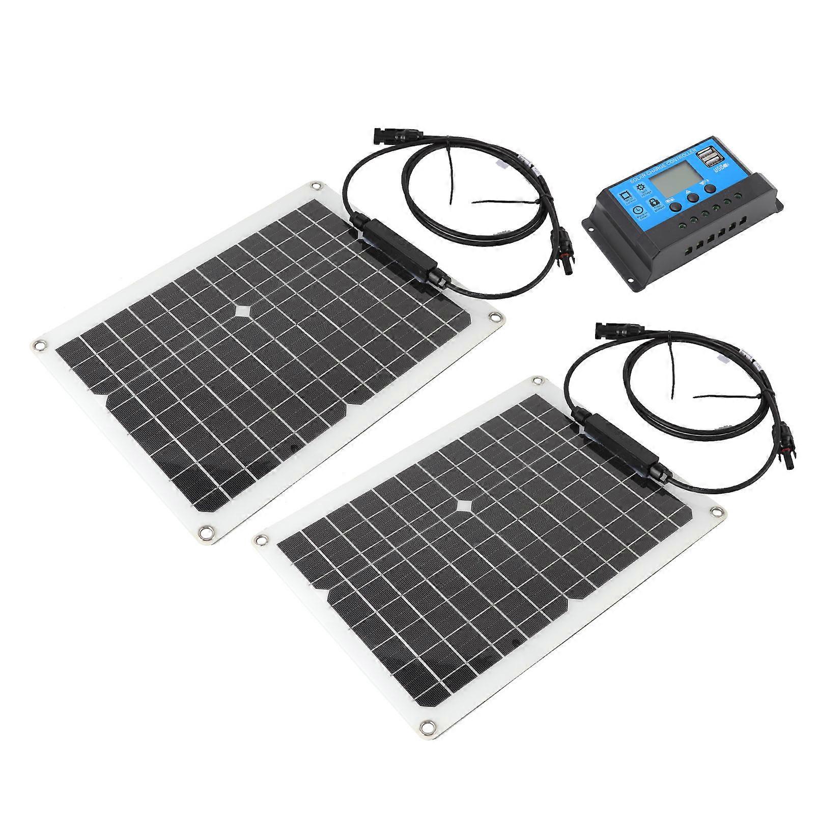 2pcs Solar Panel Kit 50W Monocrystalline Silicon Solar Charge Panel with 10A Controller for Car Yacht RV 