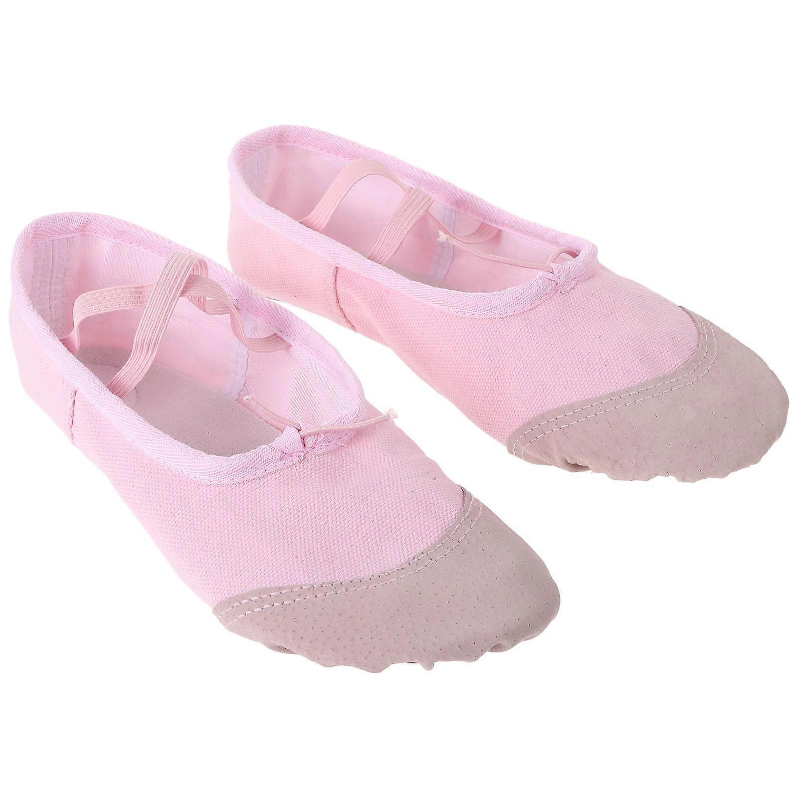 Girls Pink Ballet Shoes Soft Sole Dance Shoes with Cat Paw Outsole and Black PU Toe for Ballet Practice Size 9