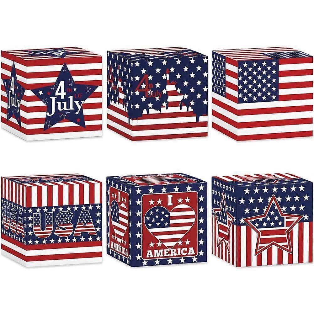 6pcs Patriotic Boxes Party Packaging Box 3D Paper Candy Snack Packaging Box Independence Day Party Decoration Paper Box Style 1