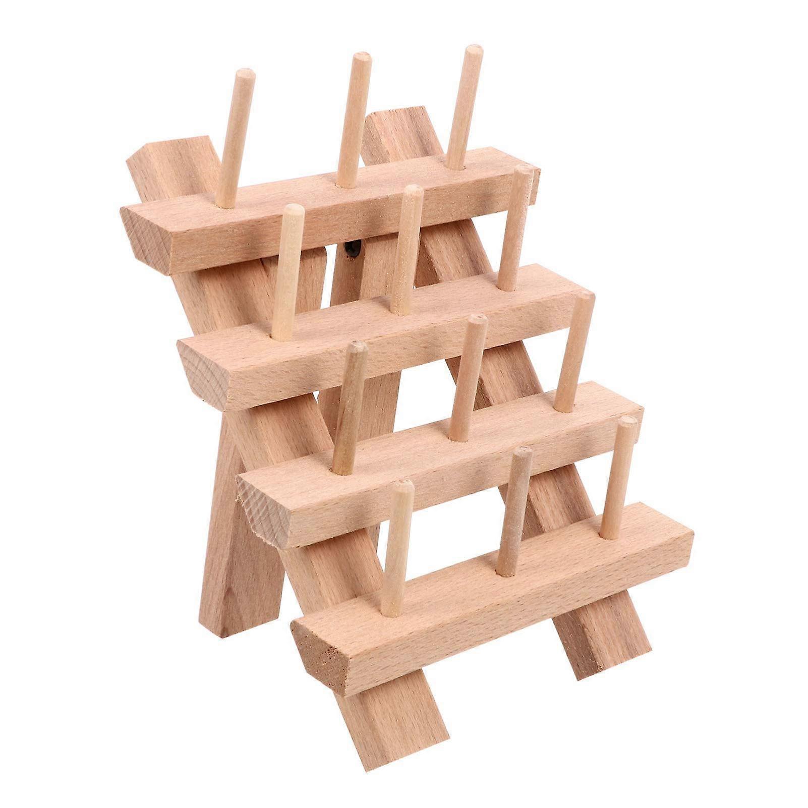 Wall Mounted Hooks Wooden Thread Holder for 12 Spools - Embroidery Sewing Thread Organizer Rack and Floss Display Stand
