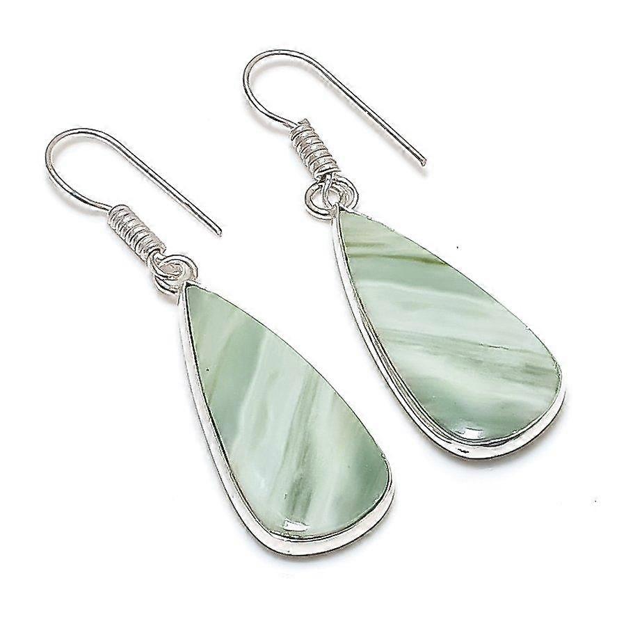 Natural Swiss Green Opal Gemstone 925 Sterling Silver Jewelry Earring 1.81" p3Y30