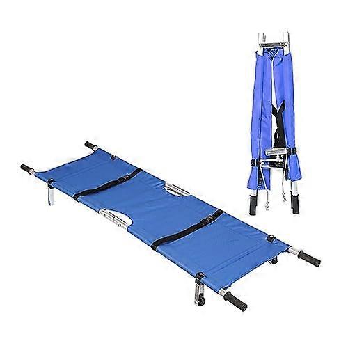 Foldable portable stretcher for medical emergencies, waterproof with metal backboard, wheels, max load capacity.