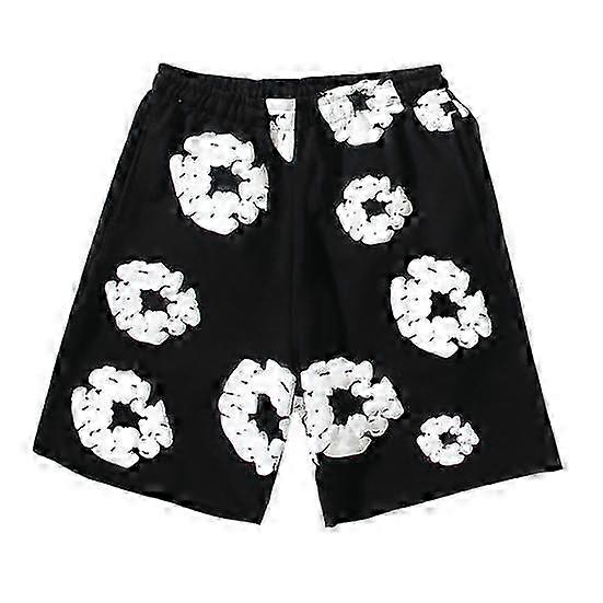 Suitable for Summer Men Shorts Flower Print Drawstring Elastic Waist Loose Pockets Casual Short Pants