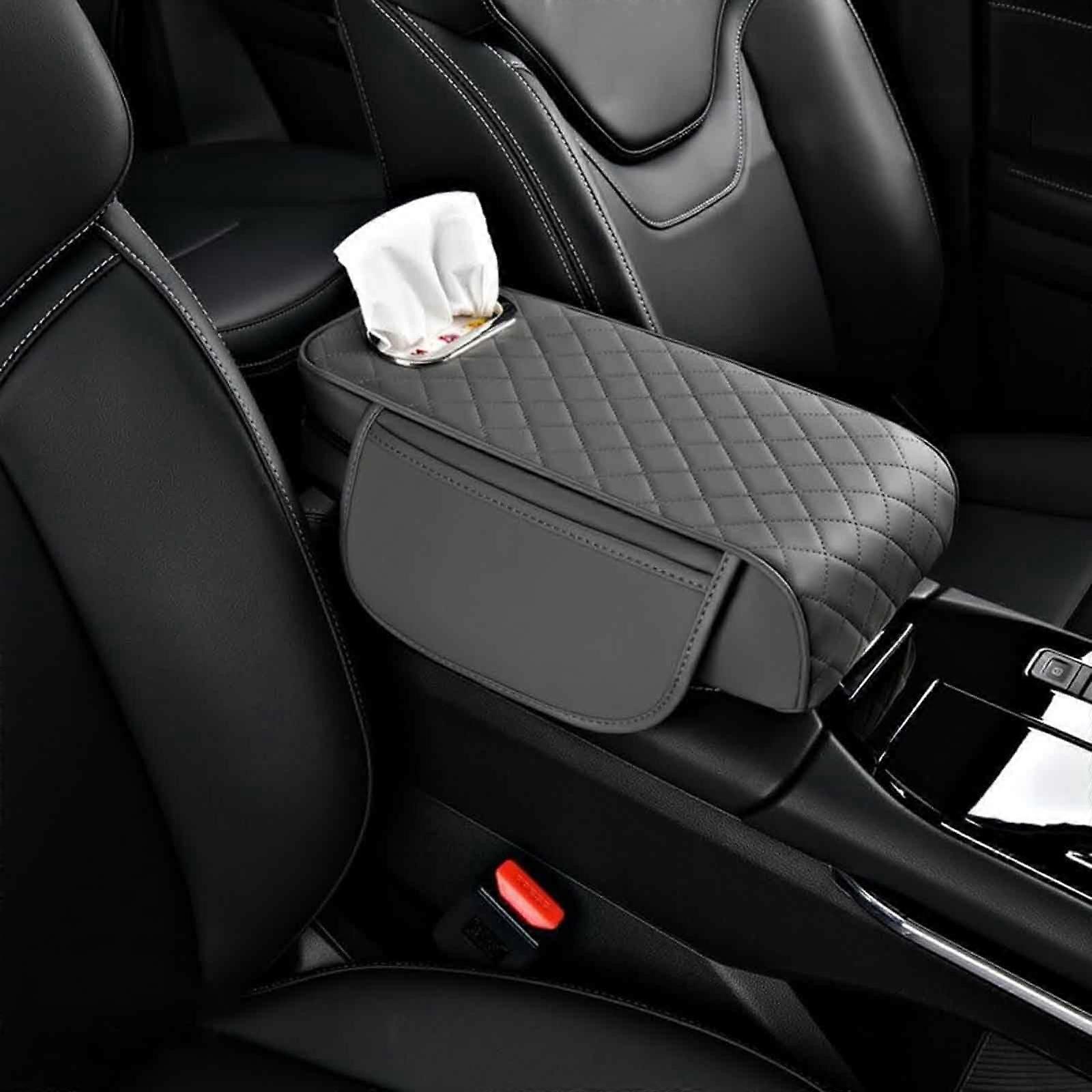 Universal center console cover for Alfa Romeo Stelvio 2017–, leather armrest with storage pockets, gray
