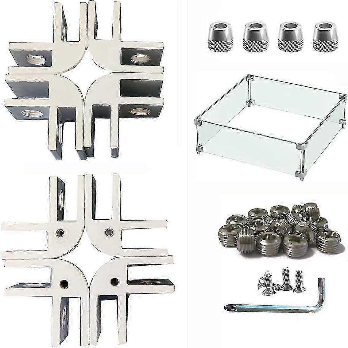 8-Piece Fire Pit Glass Clamp Set with Flame Guard Corner Hardware