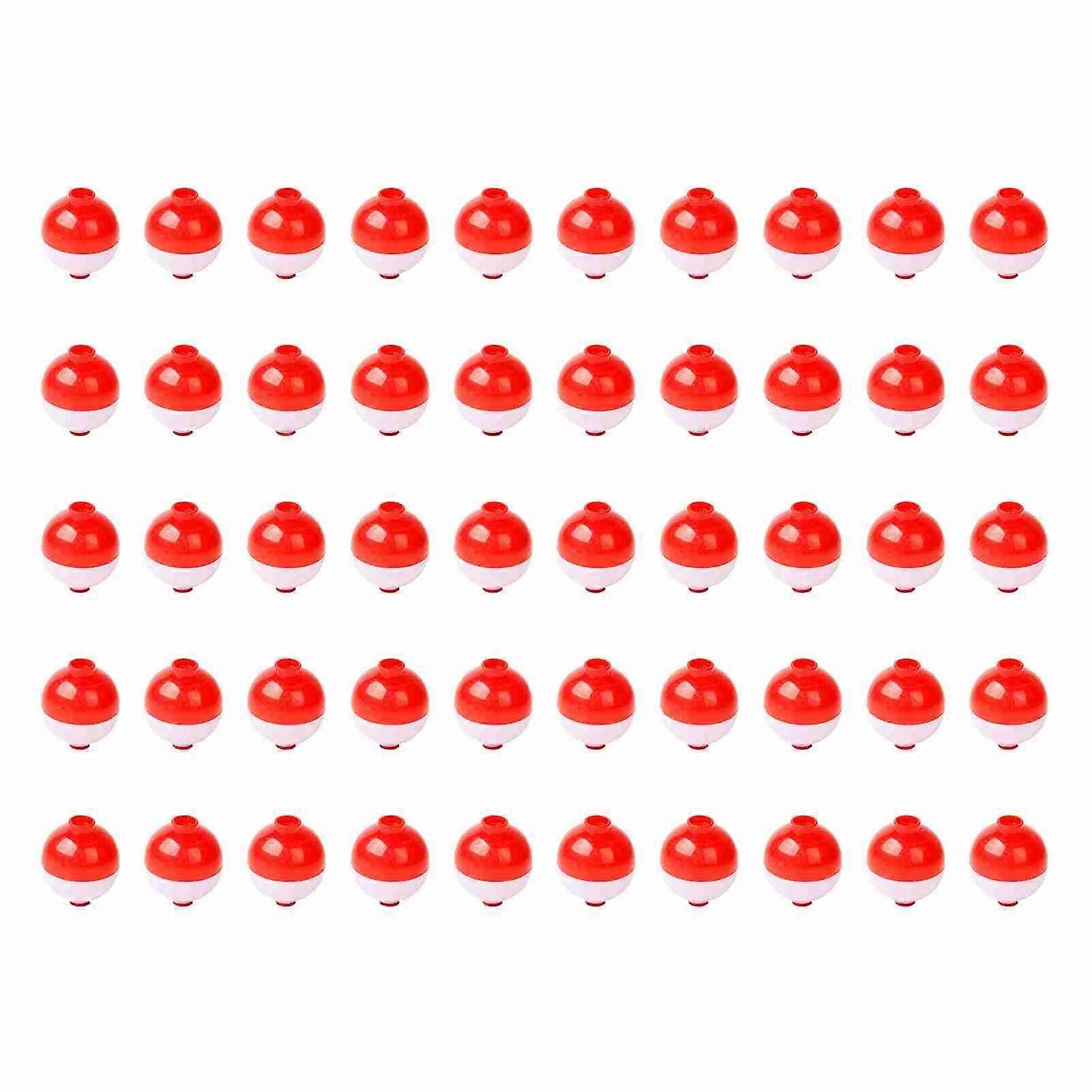 50pcs Fishing Bobbers 0.75 Inch Snap on Float Red and White Bobbers Push Button Round Buoy Floats Fishing Tackle