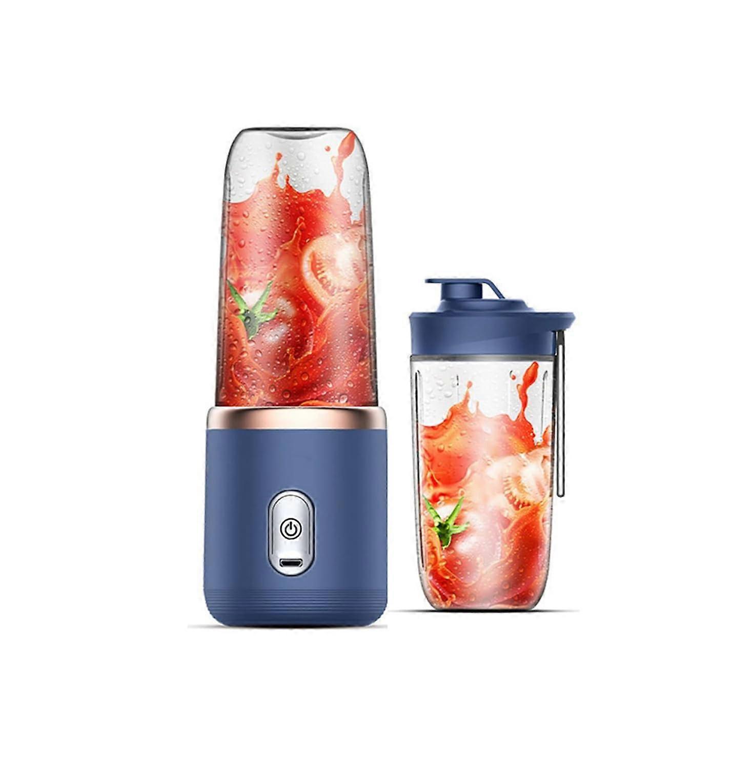 Portable Blender, Blue USB Rechargeable Mixer for Shakes and Smoothies, 6-Leaf Blade, 380ml Juice Cup