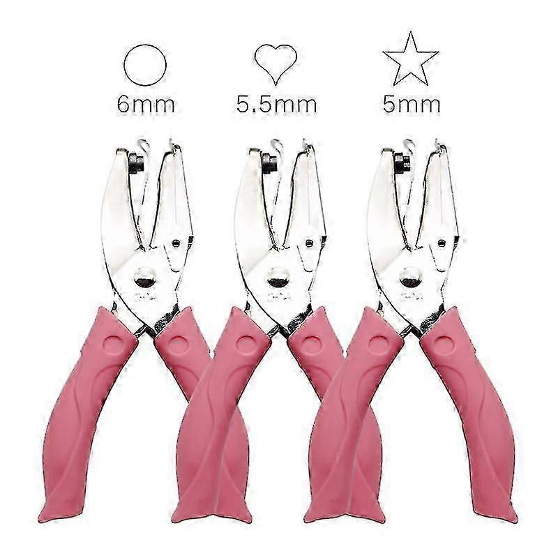 2023 - 3 Piece Metal Handheld Paper Hole Punch Single Hole Label Punch Set With Plastic Handle For Heart Round
