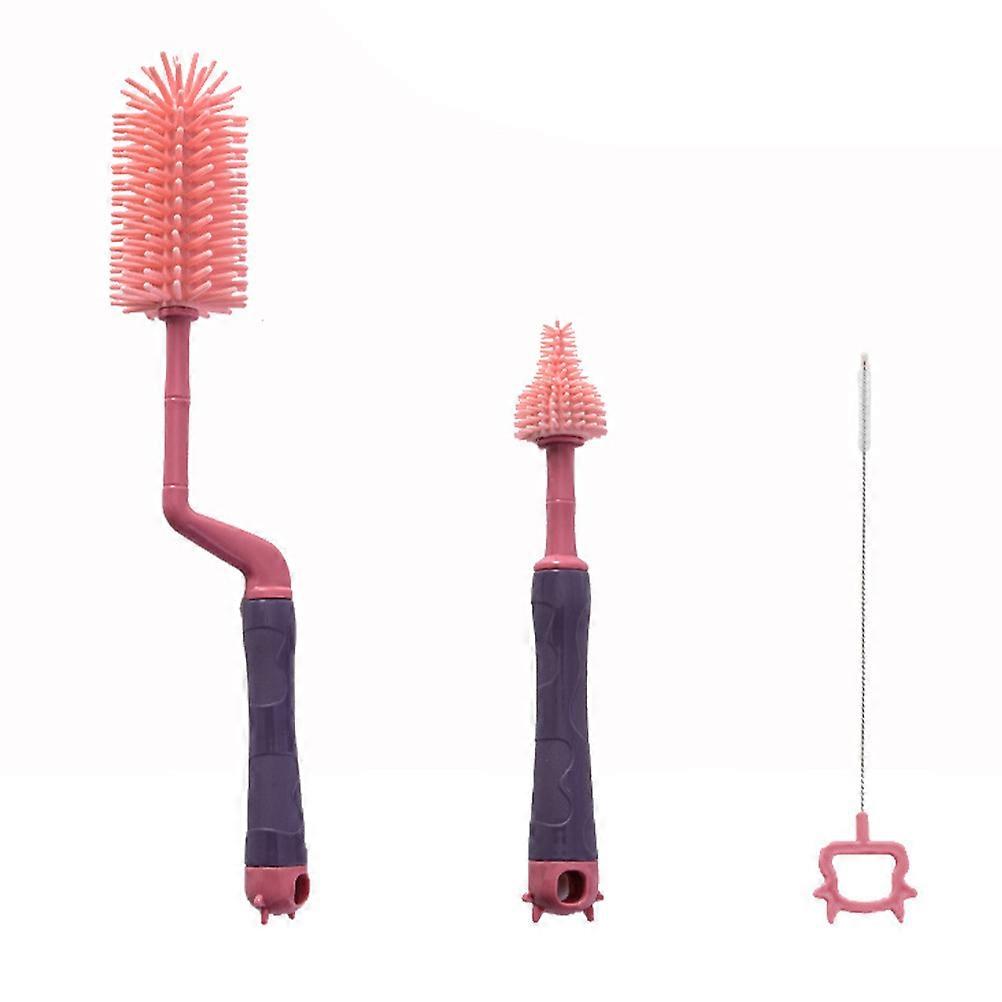 Silicone Milk Bottle Cleaning Brush Set with Rotating Head, Elephant Storage Box & Drain Rack for Easy Drying