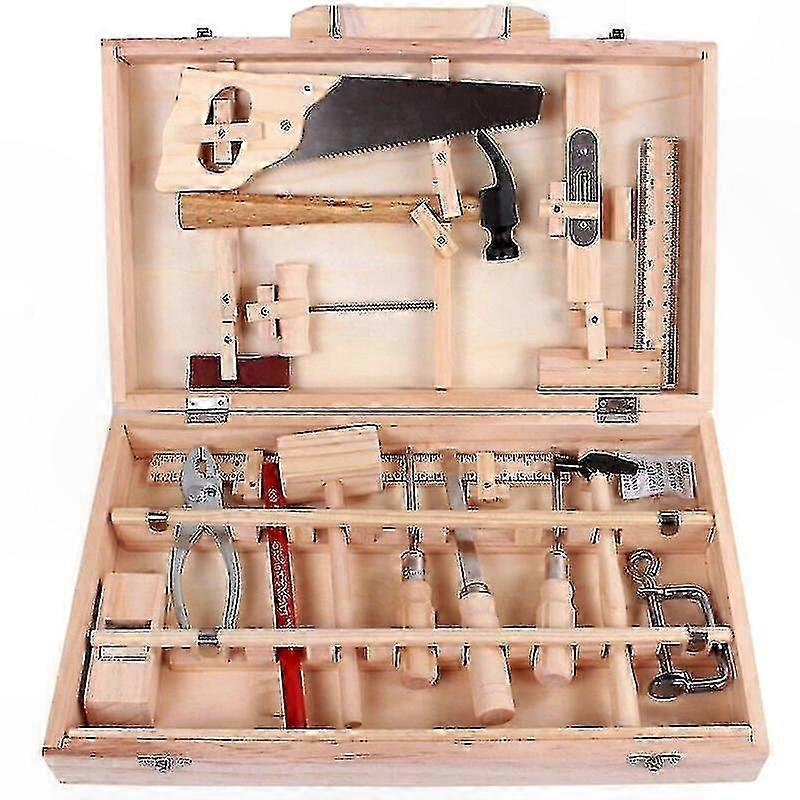 Kids' Carpenter Tool Set with 16-Piece Multifunctional Wooden Box for Assembly and Maintenance Activities