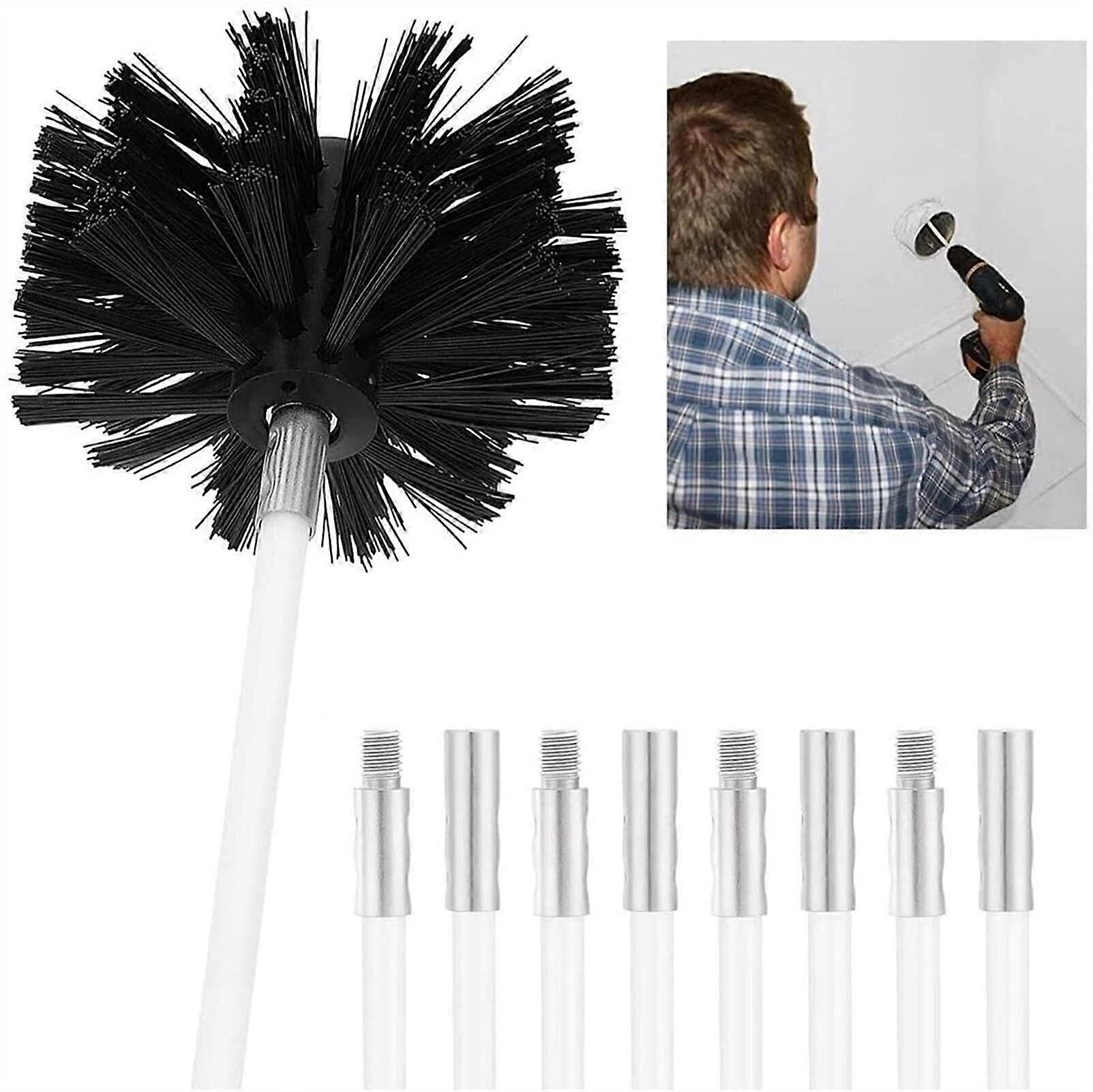 Flexible Chimney Sweep Set With 9/15/18 Flexible Rods, 1 Brush Head, M8 Thread, 610mm Rod Length, Flue Cleaning Kit