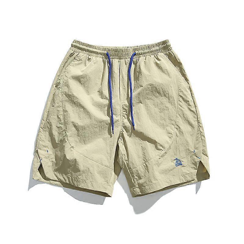 Men's Japanese Style Basic Versatile Drawstring Quick-Dry Shorts, Hong Kong Style Mid-Length Thin Solid Color Outdoor Casual Pants
