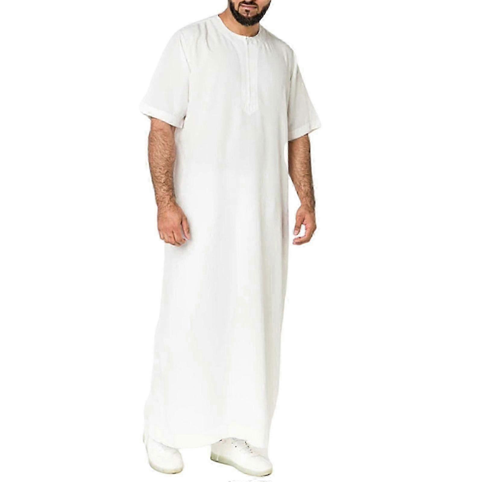 Middle East Jubba Thobe With Zipper Design Short Sleeve Men Robe Mu...