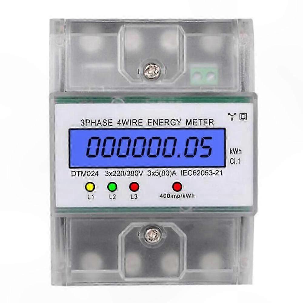 DIN Rail Digital Power Meter for 3 Phase 4 Wire Systems, 220/380V, 5-80A, kWh Energy Consumption Monitor