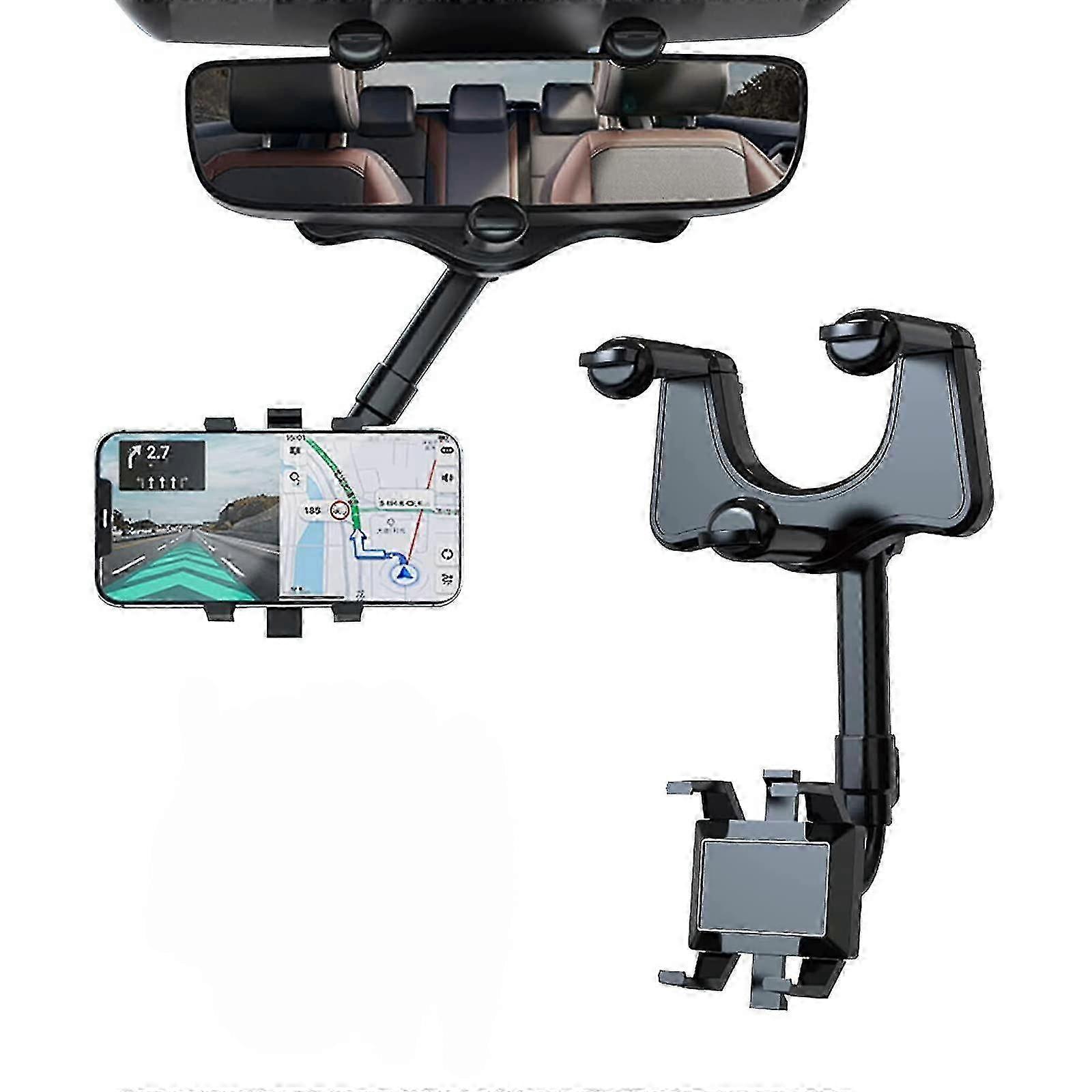 Car Phone Holder for Rearview Mirror with 360° Rotatable & Retractable Feature for All Smartphones