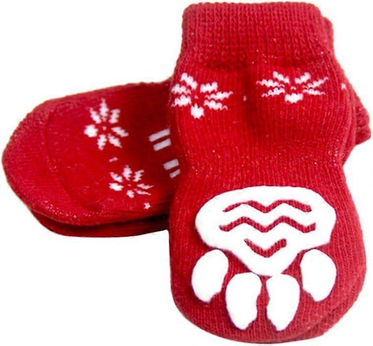 Christmas Socks for Dogs and Cats, Warm, Elk Pattern, Red, 8 Pack