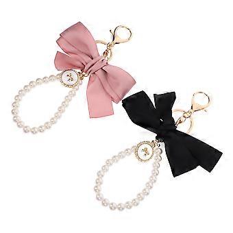 Cute Bowknot Keyring Bag Ornament Elegant Design Black Color Keychain Pendant For Fashion-Forward Individuals 2Pcs