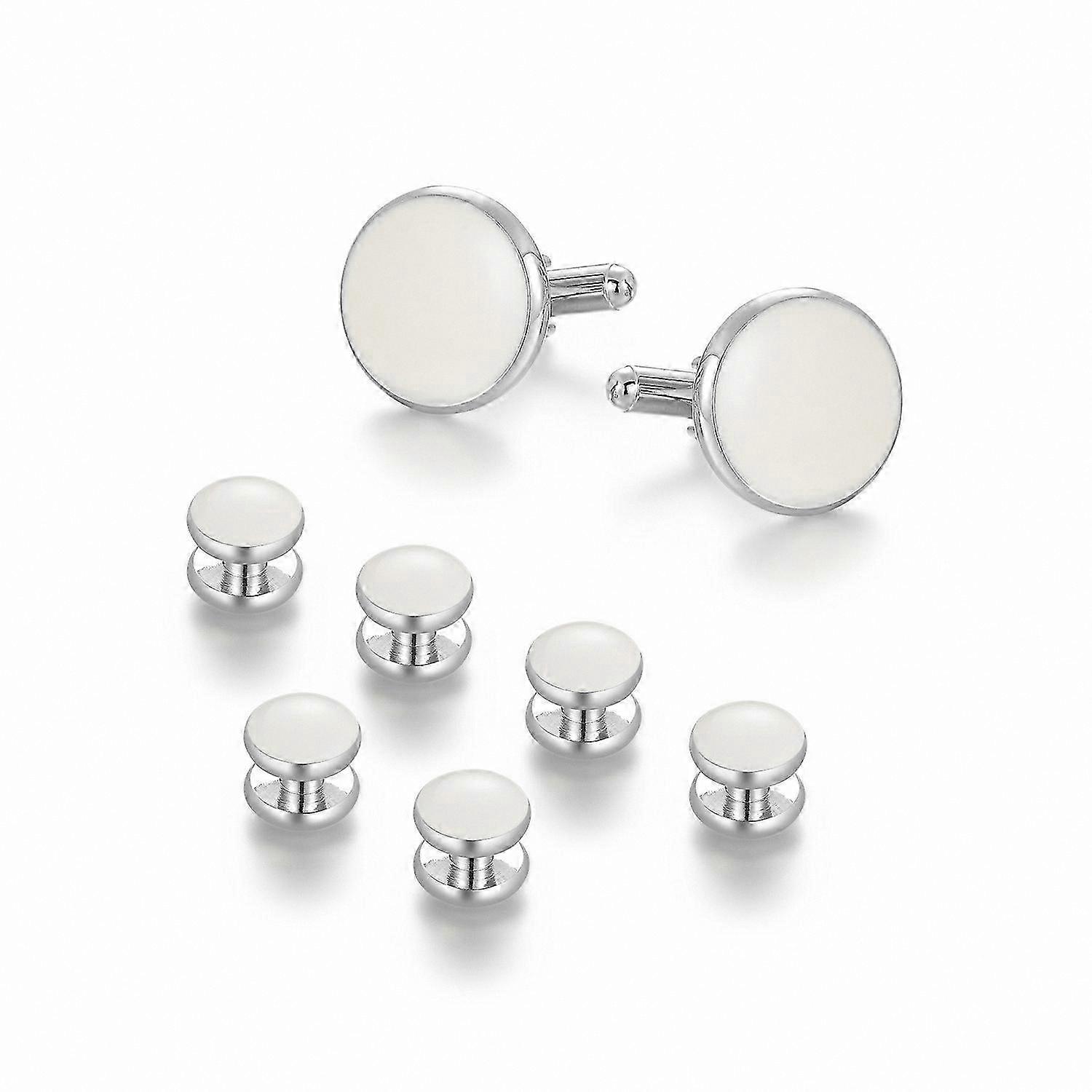 Classic White Round Cufflinks for Men, Set of 8 Formal Tuxedo Accessories