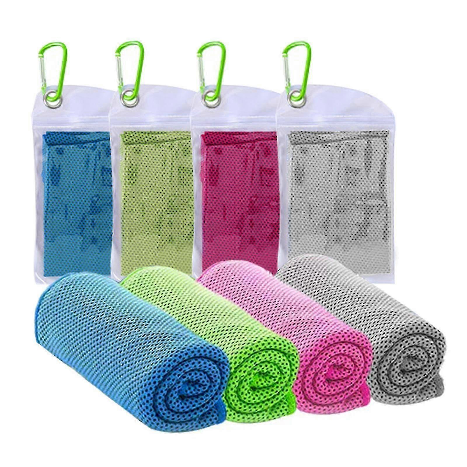 4パック冷却タオル通気性ソフトヨガ、スポーツ、ランニング、ジム、ワークアウト、キャンプ、フィットネス