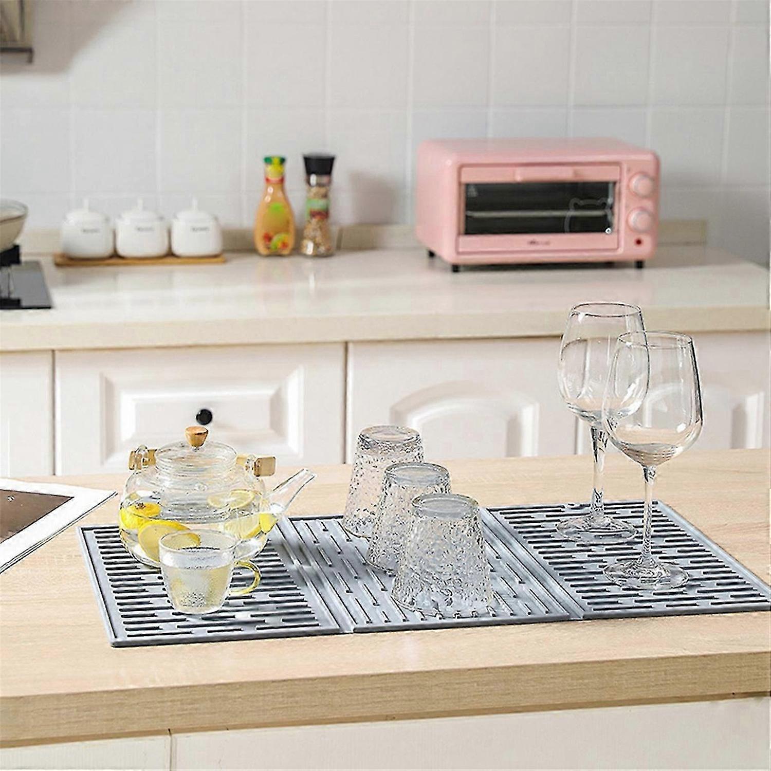 Creamy white Foldable tri-fold tableware drying mat