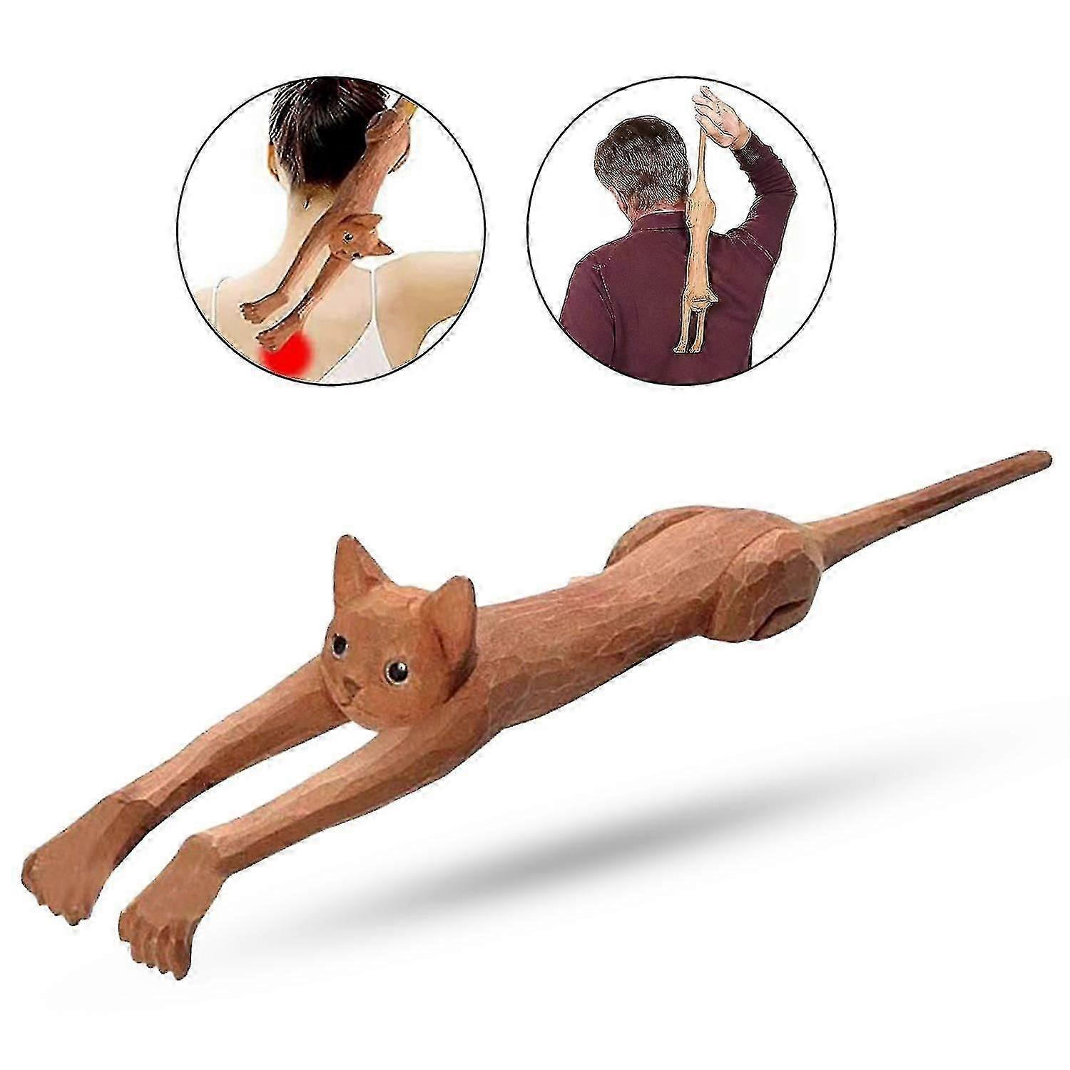 Creative Cat Shape Back Scratcher Long Handle Multi-purpose Wood Massage Stick for Home