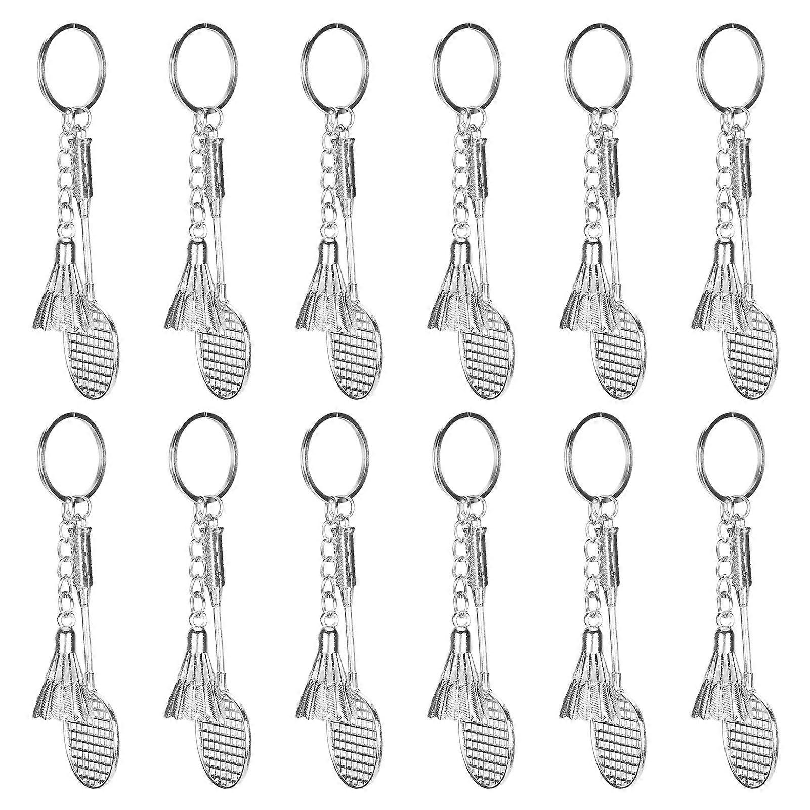 12Pcs Mini Metal Sports Keychain Cute Badminton Racket Fashionable Keyrings for Ball Lovers